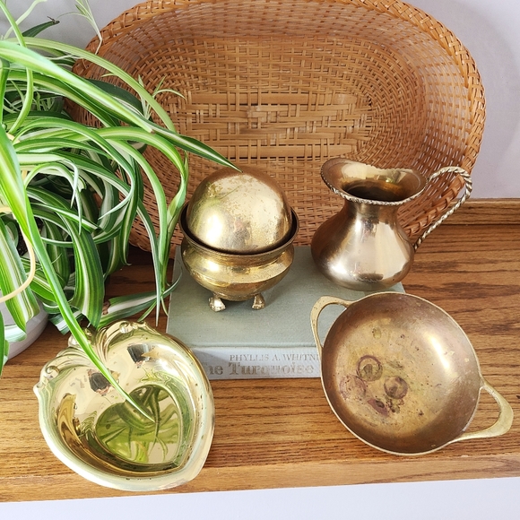 Vintage Brass Pitcher/Ball/Jewerly Dish/Tray Bundle Set
